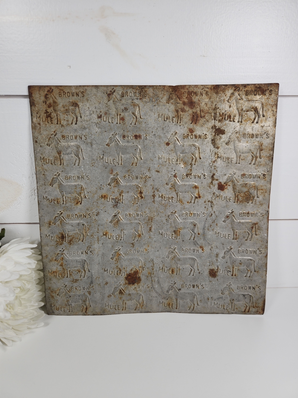 Vintage Brown's Mule Embossed Metal Tobacco Printing Plate | 1920s Tin Mold